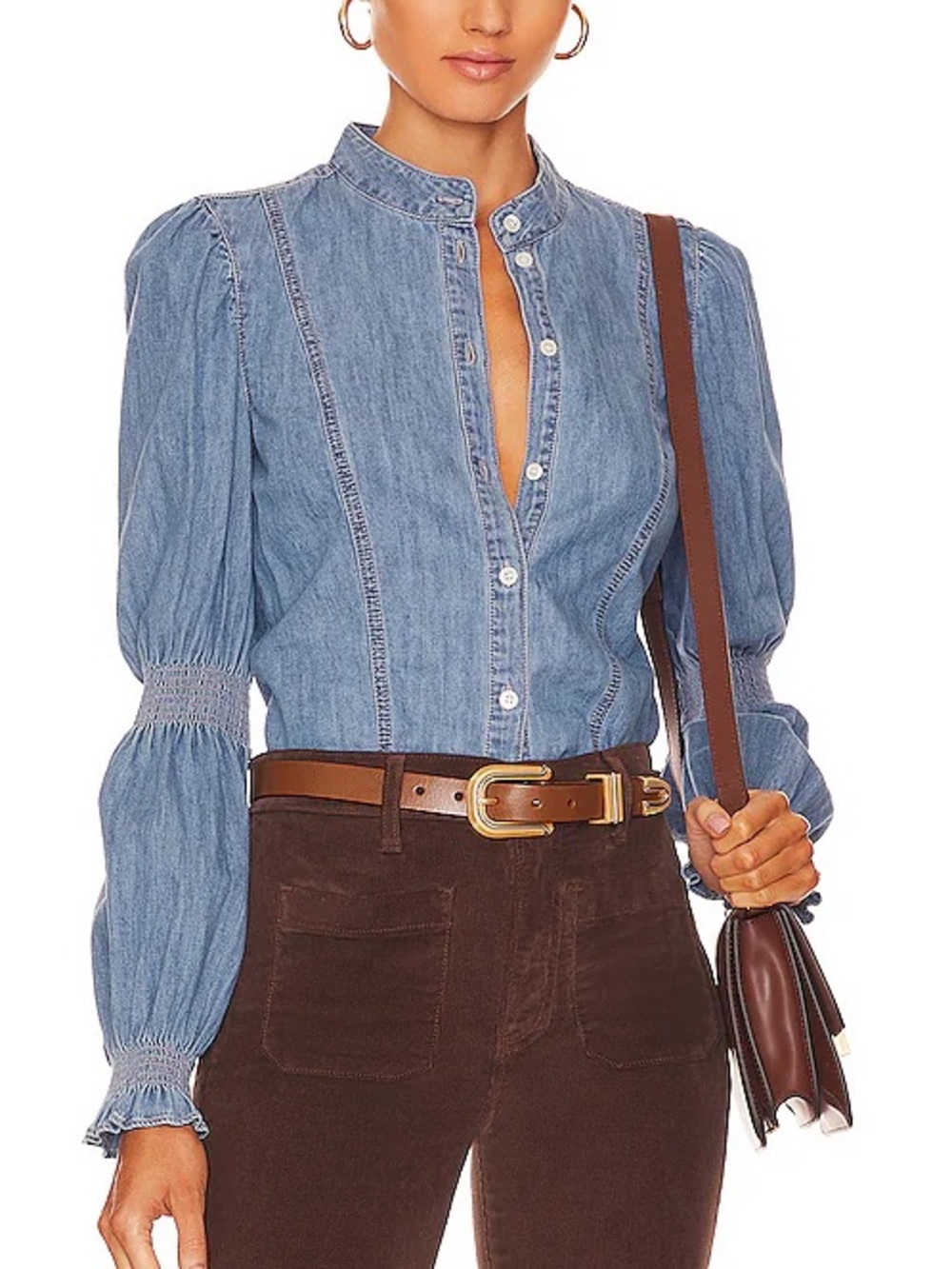 Veronica Beard Dalton Button-Front Cinch Sleeve Top